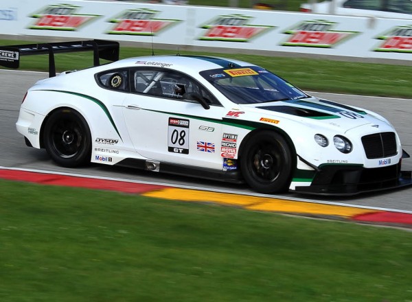 The Bentley Continental at speed on the Road America track.  [John Wiedemann Photo]