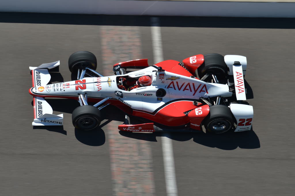 Simon Pagenaud's Chevrolet races across the bricks at the Indianapolis Motor Speedway. [Chris Owens-IMS Photo]