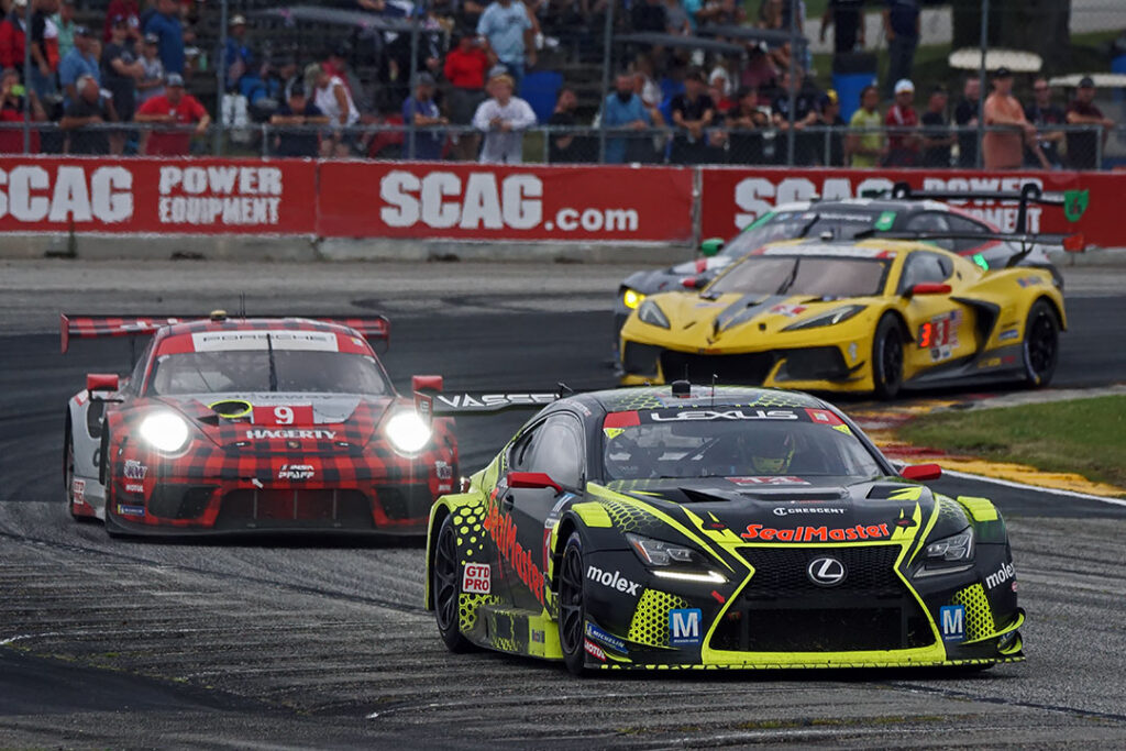 VasserSullivan Lexus leads the Porsche of Pfaff Motorspots. [Pete Gorski Photo]