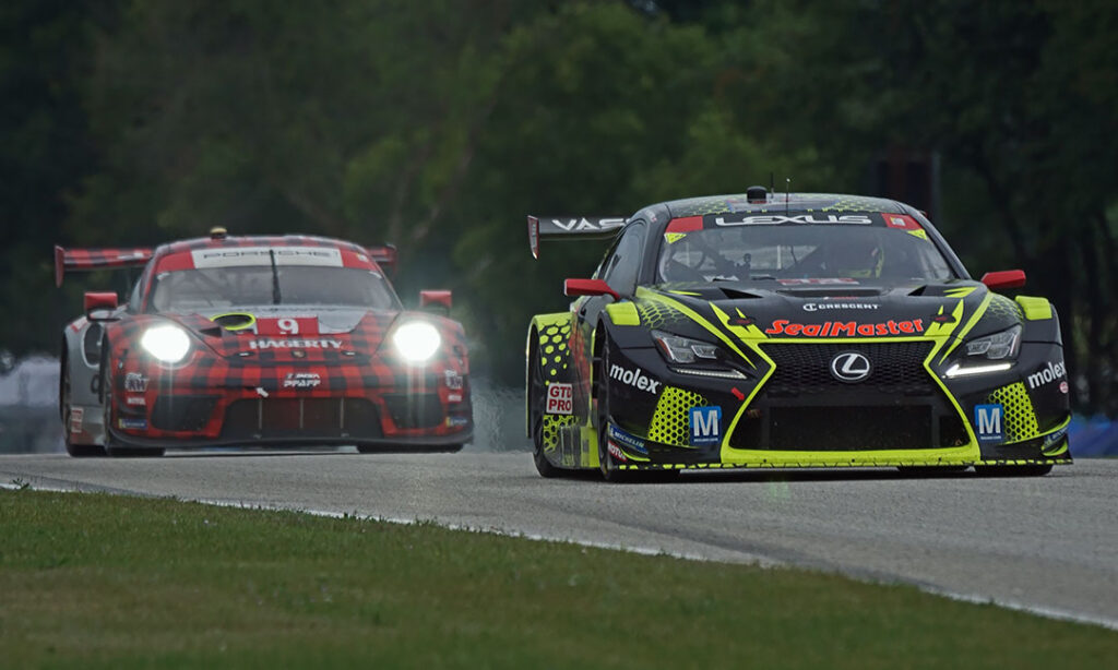 VasserSullivan Lexus leads the Porsche of Pfaff Motorspots. [Pete Gorski Photo]