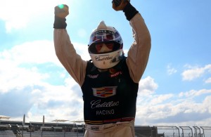 Johnny O'Connell celebrates his Pirelli World Challenge victory. [Michael Wells Photo]