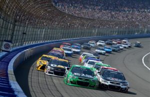 Austin Dillon and Kevin Harvick lead the pack at the start of the 2016 Auto Club 400 at Auto Club Speedway. [Photo by Robert Laberge/Getty Images]