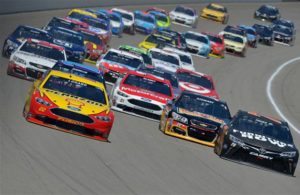 Joey Logano and Martin Truex Jr lead the field at Michigan International Speedway. [Photo by Drew Hallowell/Getty Images]