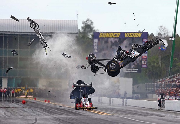 Larry Dixon won the battle with throat cancer in 2015 and survived a punishing 109g crash at the NHRA Gatornationals which broke his T-4 and T-5 vertebrae. [Photo courtesy Larry Dixon Racing]