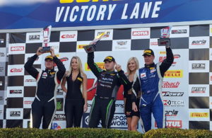 Pirelli World Challenge GTS Podium: Parker Chase, Nate Stacy and Hugh Plumb [photo courtesy Pirelli World Challenge]