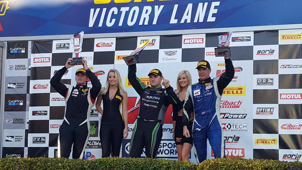 Pirelli World Challenge GTS Podium: Parker Chase, Nate Stacy and Hugh Plumb [photo courtesy Pirelli World Challenge]