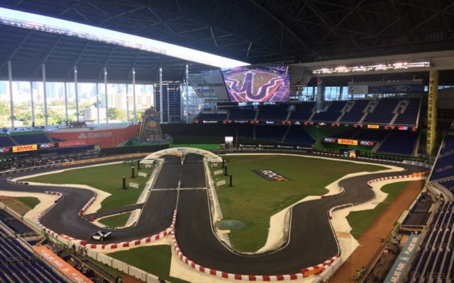 The race circuit for the Race of Champions at Marlins Park in Miami.  [Photo by Eddie LePine]