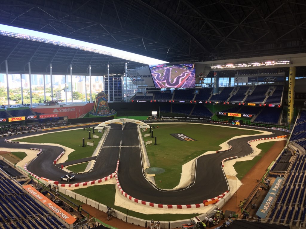 The race circuit for the Race of Champions at Marlins Park in Miami. [Photo by Eddie LePine]
