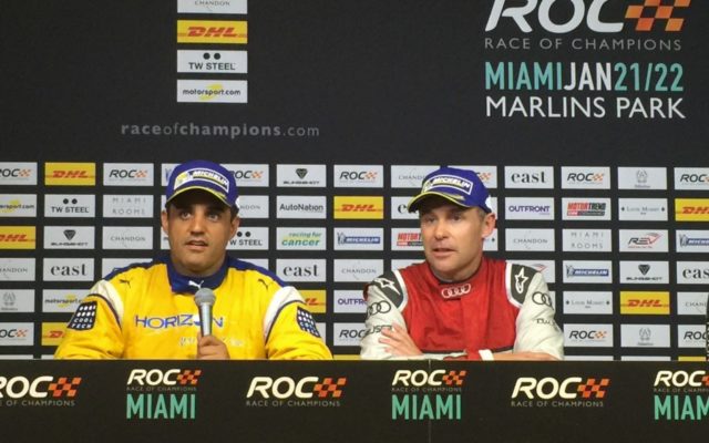 Post race press conference with Montoya and Kristensen.  [Photo by Eddie LePine]