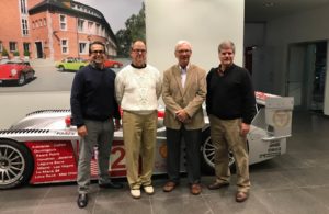 Eddie LePine, Tim Brookhart of White Allen, Jack Webster and David Pawlik by the Audi R8 at the book launch. [Jack Webster Photo]