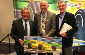 Mario Andretti, Randy Owens and Johnny Rutherford at the RRDC dinner. [Photo by Eddie LePine]