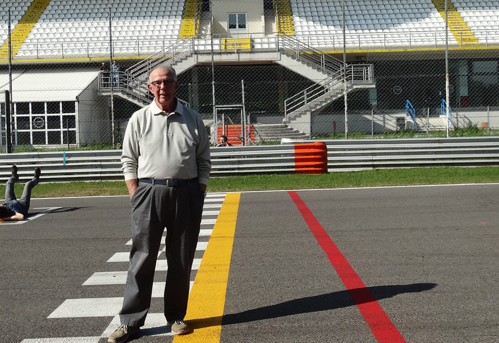 Paul Gohde stands at the finish line on the Autodromo Nazionale Monza track. [Paul Gohde collection]