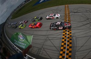 Joey Logano and Cole Custer take the green flag to start the NASCAR Xfinity Series Camping World 300 at Chicagoland Speedway. [Credit: Matt Sullivan/Getty Images]