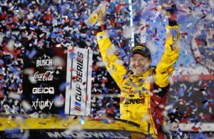 Michael McDowell celebrates in victory lane after winning the NASCAR Cup Series 63rd Annual Daytona 500 at Daytona International Speedway. (Photo by Jared C. Tilton/Getty Images)