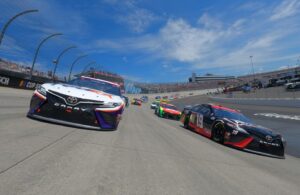 Denny Hamlin and Martin Truex Jr. get ready to take the green flag at the 2021 NASCAR Cup Series Drydene 400 at Dover International Speedway. (Photo by Sean Gardner/Getty Images)
