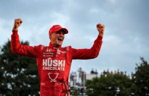 Marcus Ericsson celebrates his victory in the inaugural Big Machine Music City Grand Prix. [Joe Skibinski Photo]