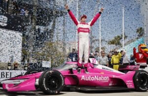 Kyle Kirkwood celebrates his Acura Grand Prix of Long Beach victory. [Penske Entertainment: Joe Skibinski]
