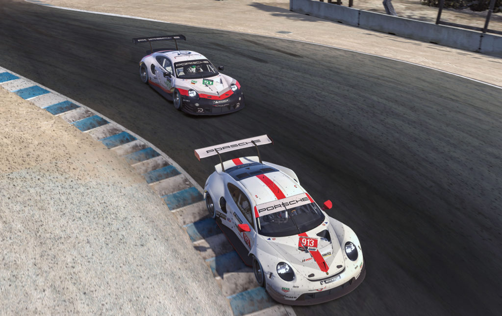 Porsches in action at Laguna. [Porsche Motorsports photo]