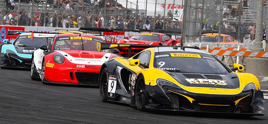 Alvaro Parente leads Patrick Long at the Long Beach Grand Prix.  [photo courtesy Pirelli World Challenge Championship]