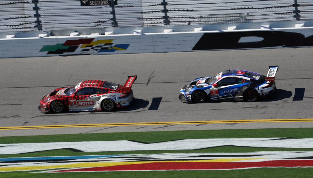 Last lap Porsche battle in GTD-PRO. [Jack Webster photo]