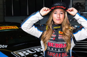 Pirelli World Challenge driver Shea Holbrook sports her Bubba Burgers hat.