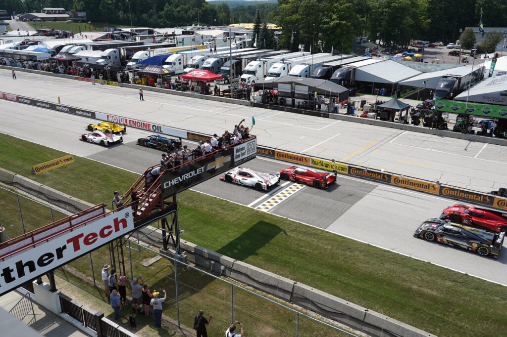 IMSA race start in 2019 from the Media Center roof. [Photo by Jack Webster]